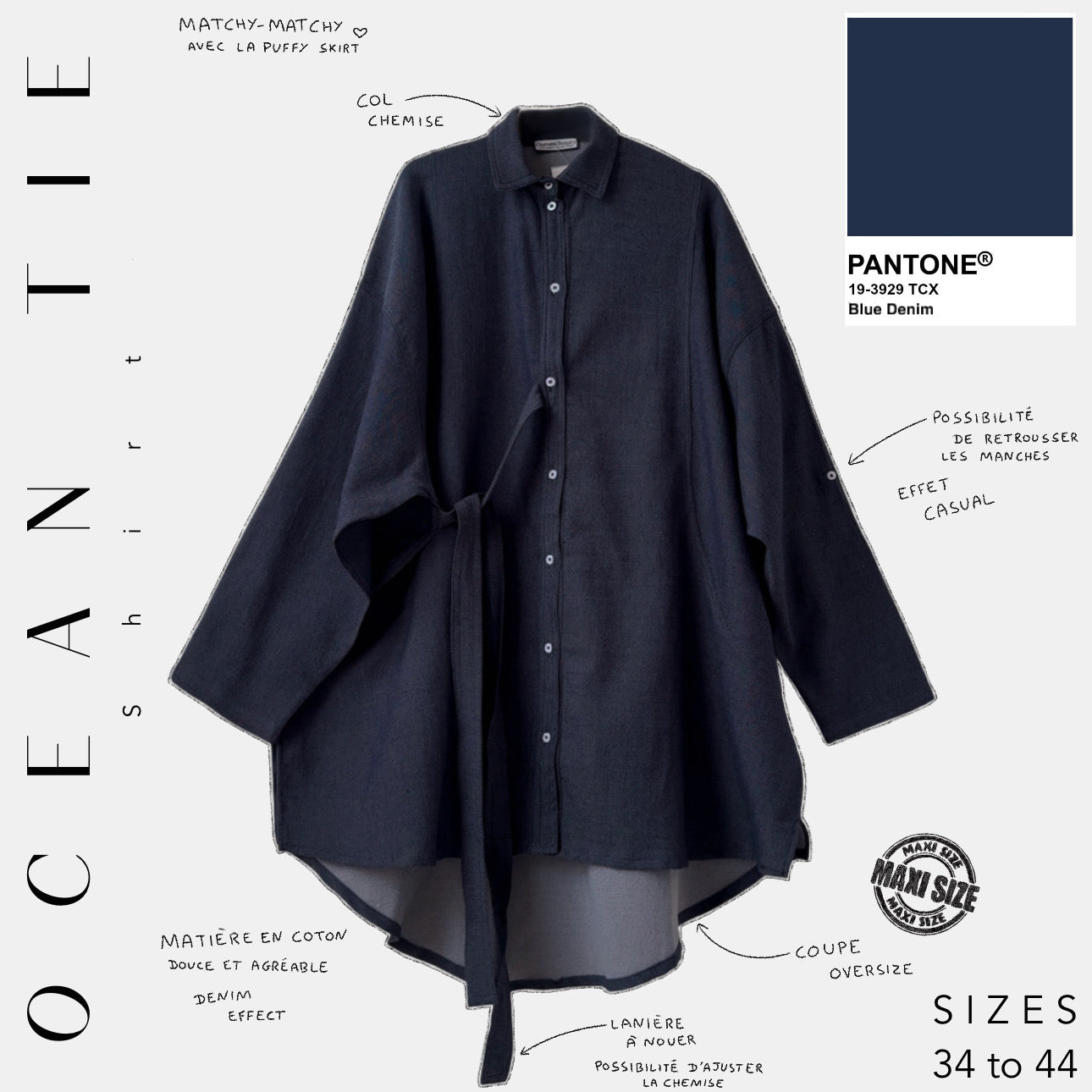 Chemise oversize à nouer « OCEAN TIE SHIRT » - OUMMI BASICS