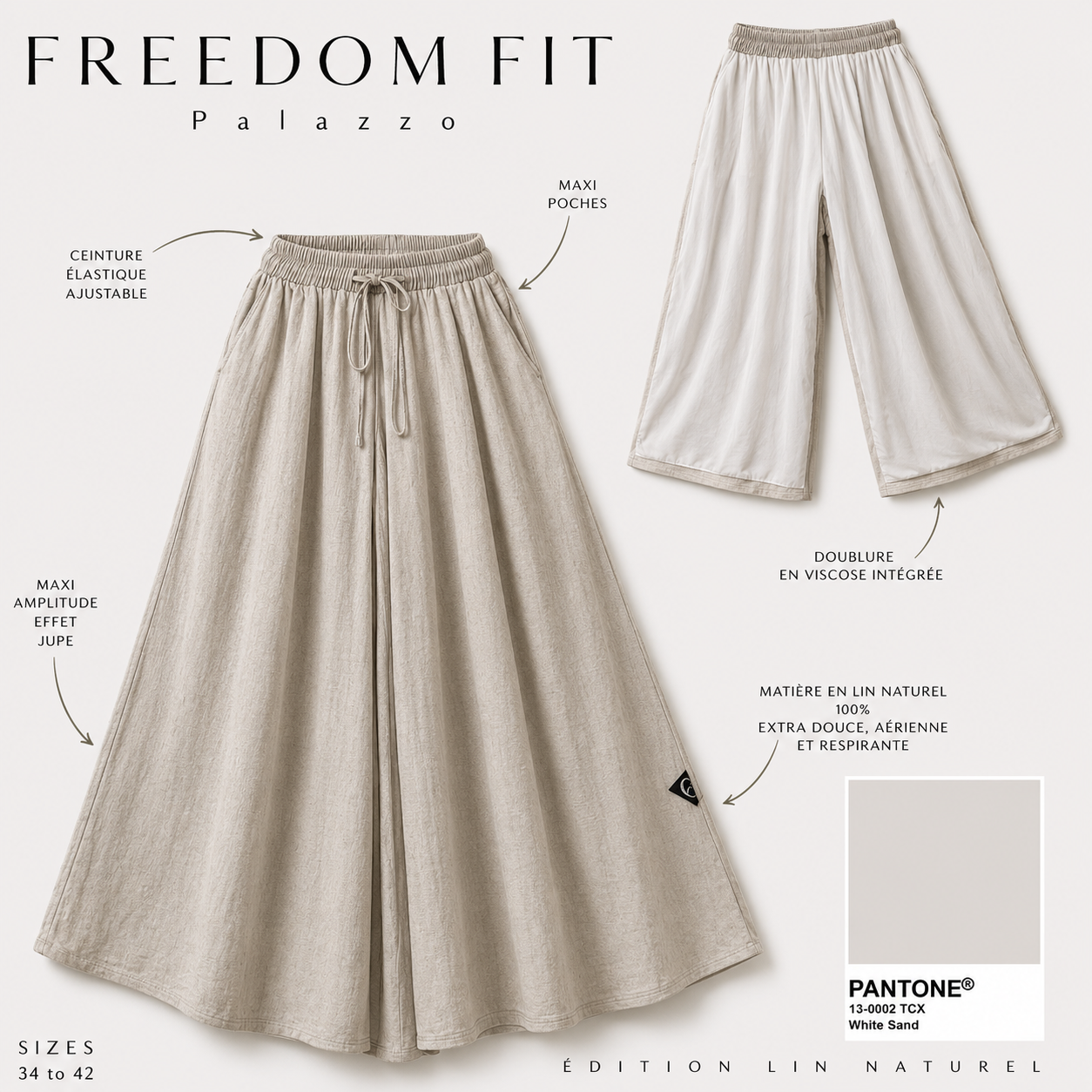 Women's linen palazzo pants "FREEDOM FIT" - OUMMI BASICS