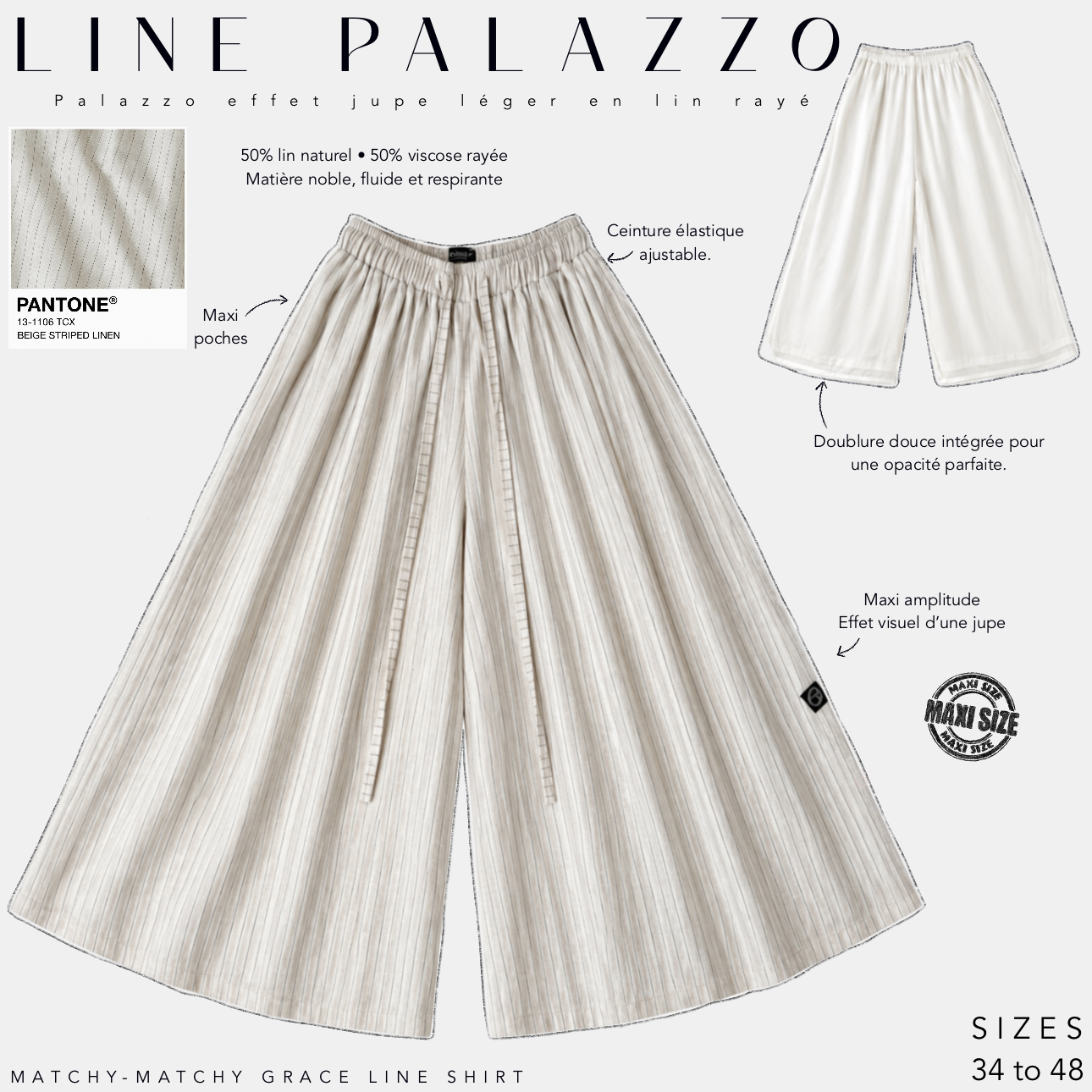 Palazzo effet jupe léger « LINE PALAZZO » - OUMMI BASICS