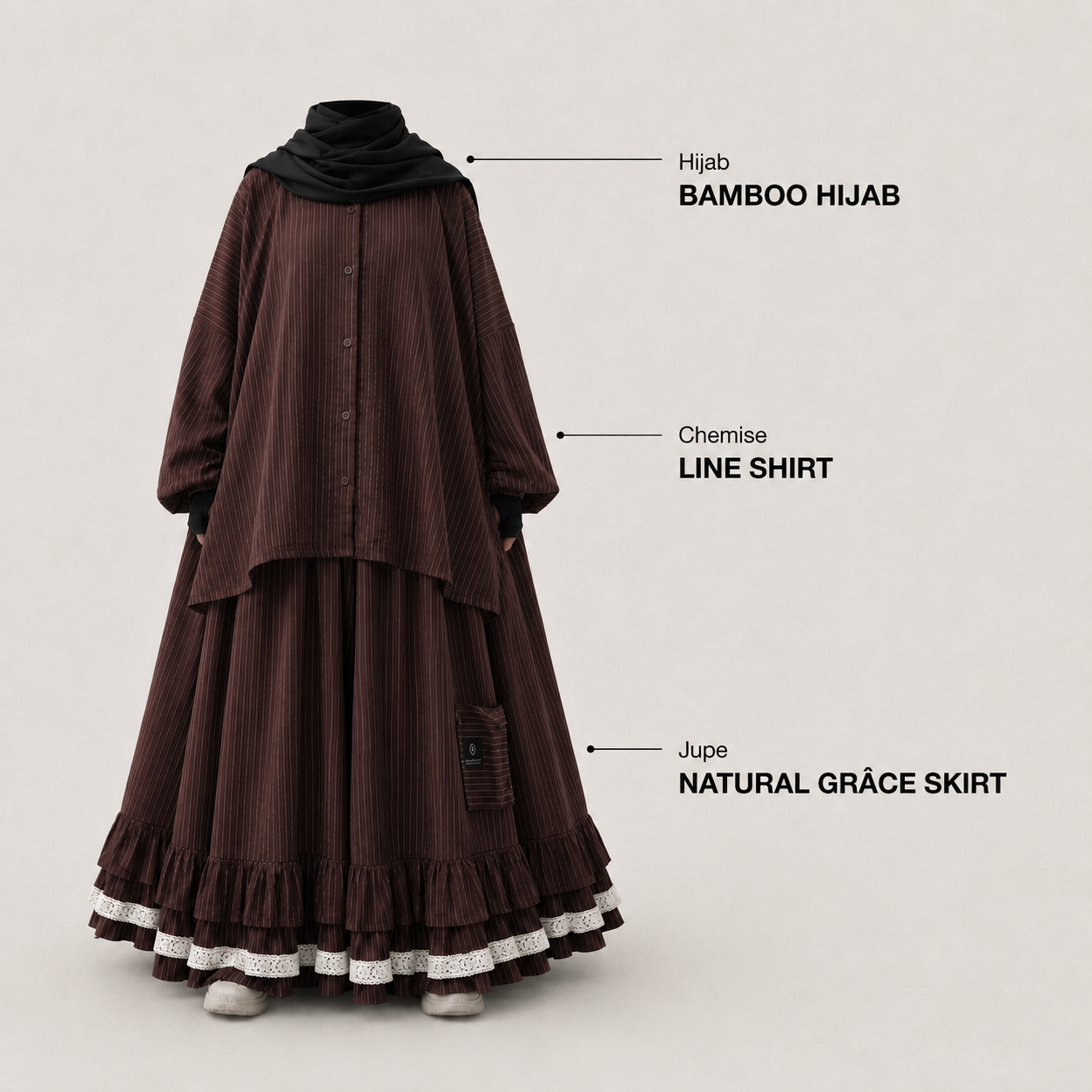 Jupe maxi à volants et rayures « NATURAL GRACE SKIRT » - OUMMI BASICS