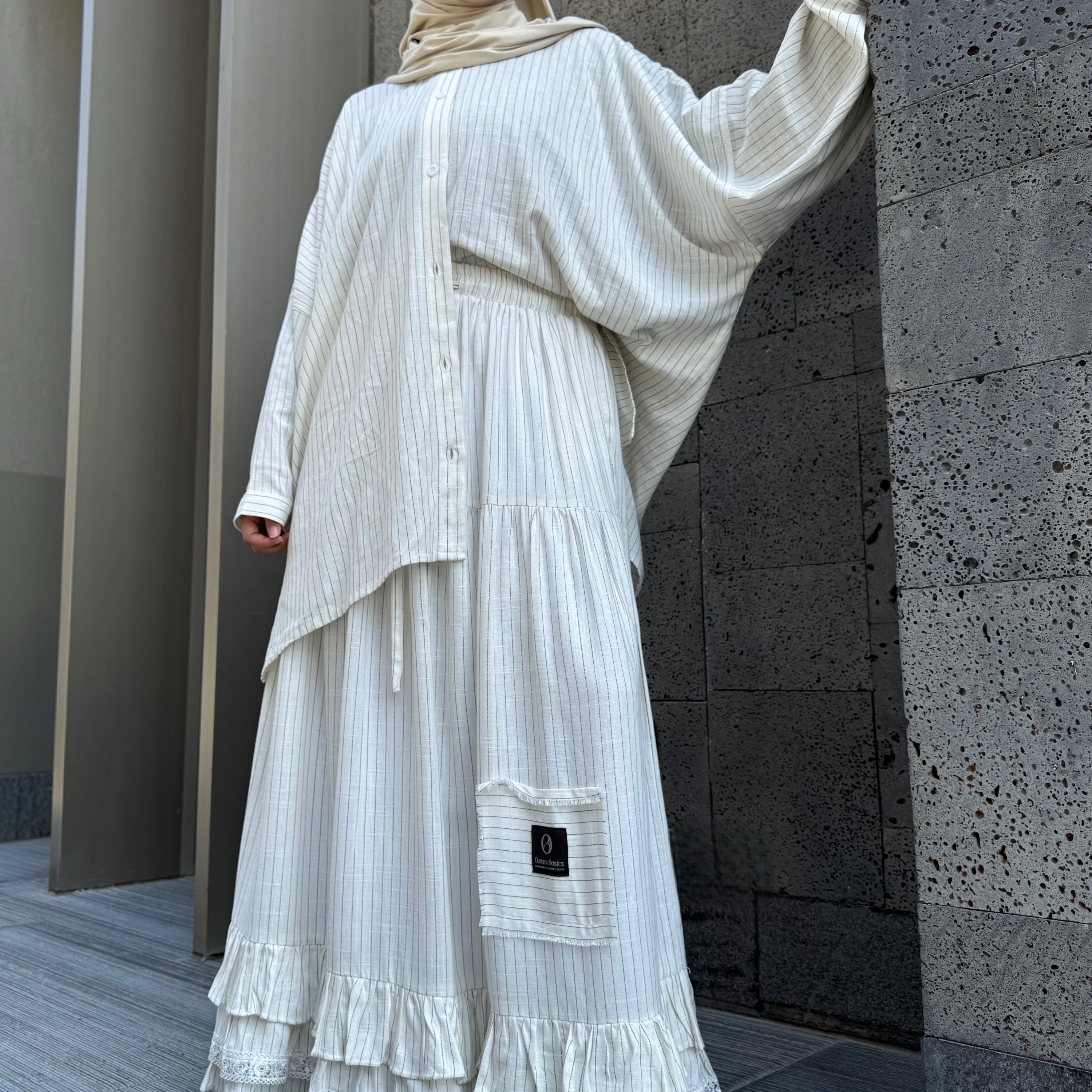Jupe maxi à volants et rayures « NATURAL GRACE SKIRT » - OUMMI BASICS