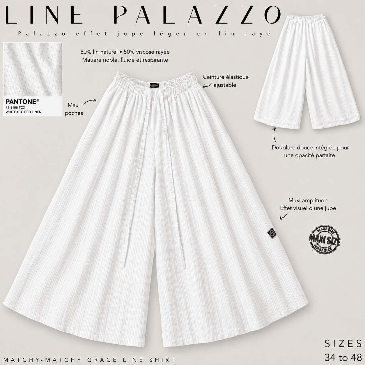Palazzo effet jupe léger « LINE PALAZZO » - OUMMI BASICS