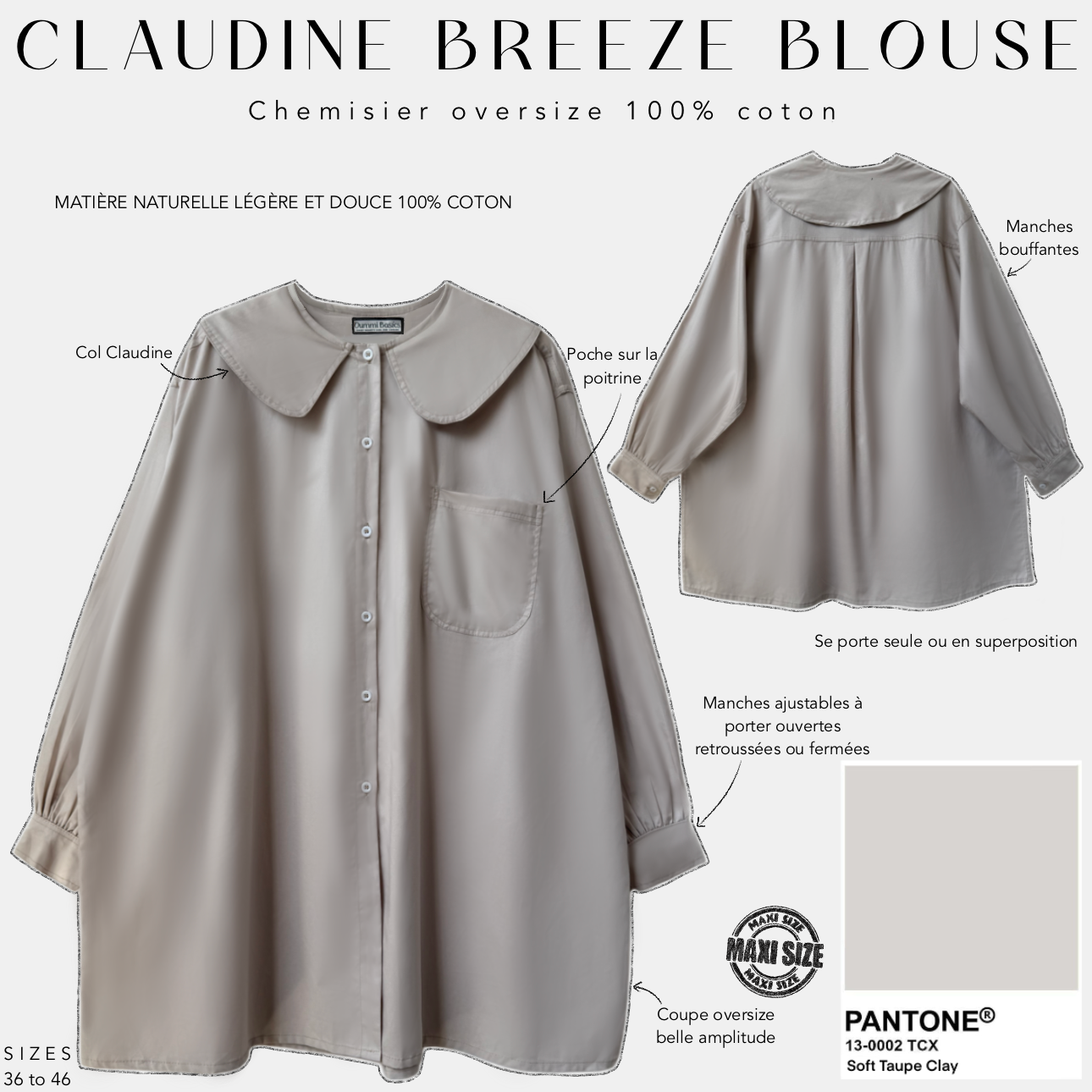 Chemisier oversize 100% Coton "CLAUDINE BREEZE BLOUSE" - OUMMI BASICS