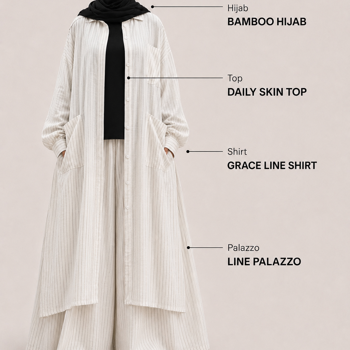 Chemise longue en lin à rayures « GRACE LINE SHIRT » - OUMMI BASICS