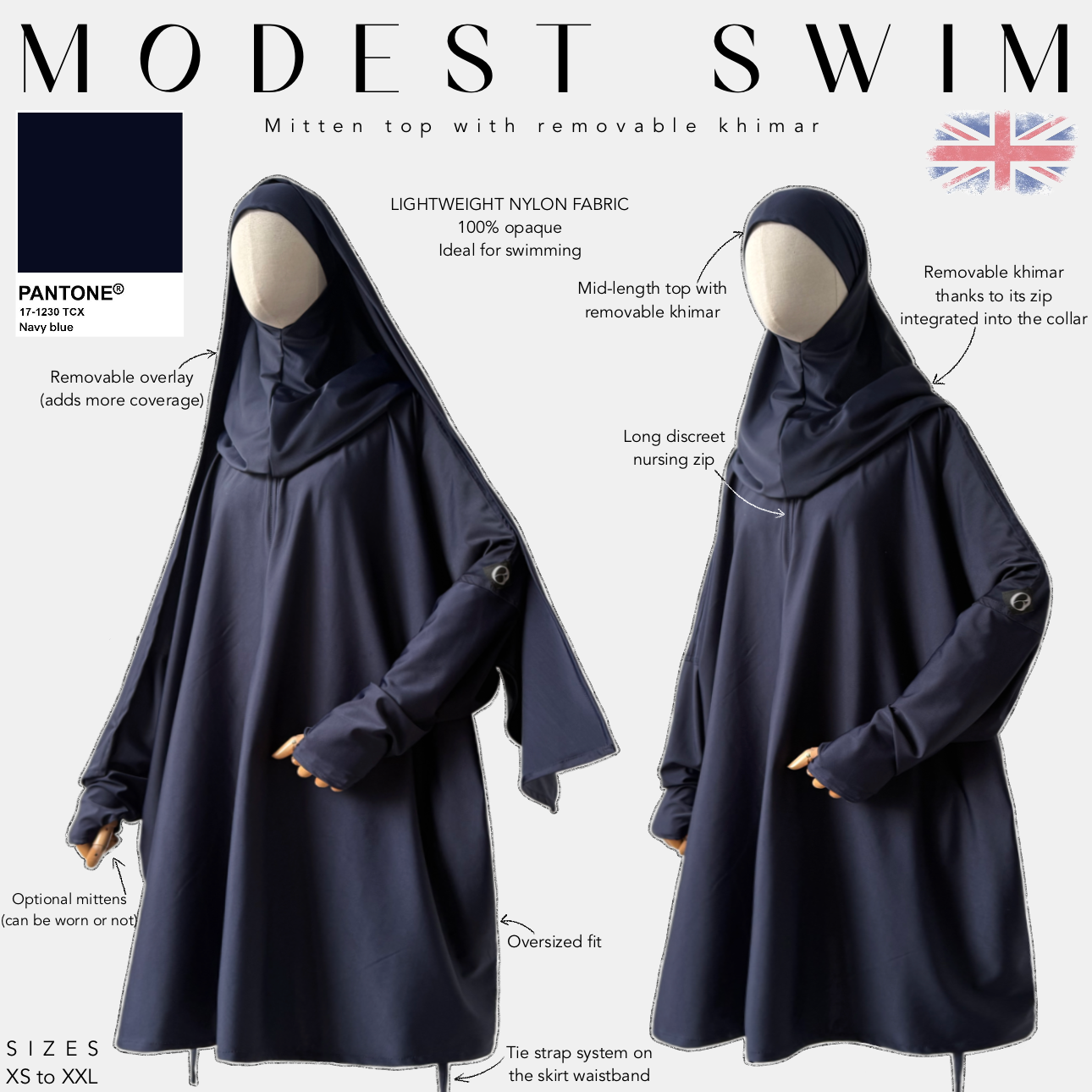 Top de burkini khimar amovible « MODEST SWIM TOP » - OUMMI BASICS