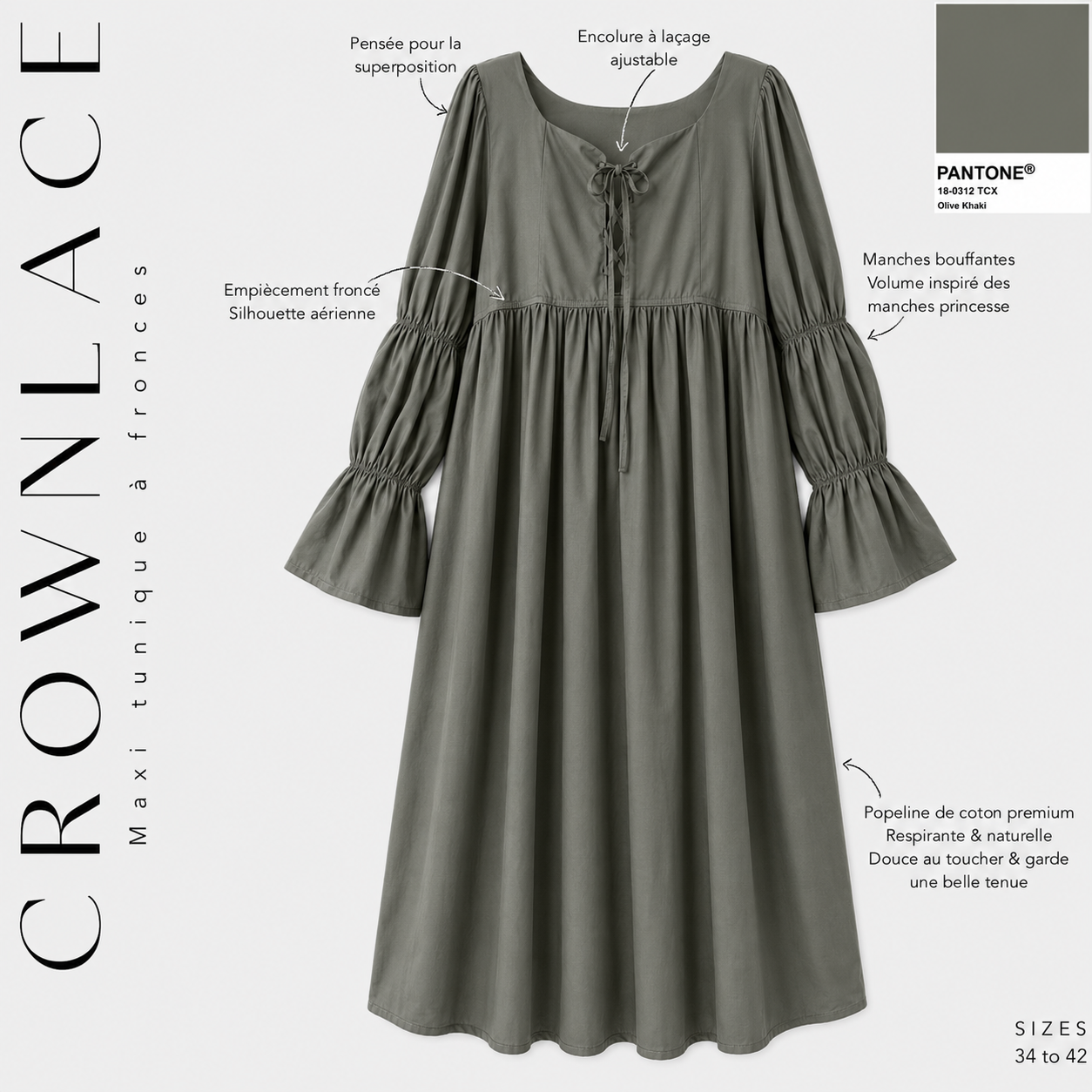 Maxi tunique à fronces « CROWNLACE TUNIC™ »