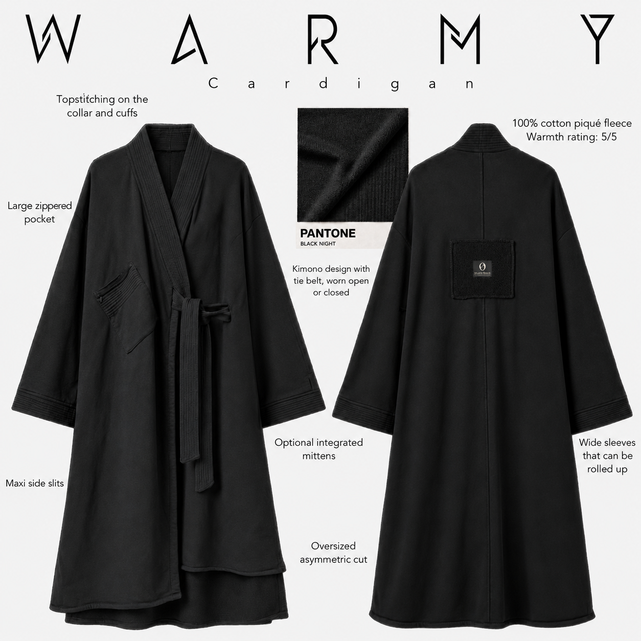 Veste longue 100 % coton piqué 
 "WARMY CARDIGAN" - OUMMI BASICS
