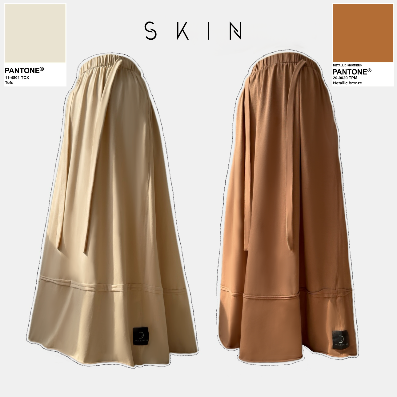 Jupe modeste en coton pour femmes musulmanes coloris beige clair et camel 