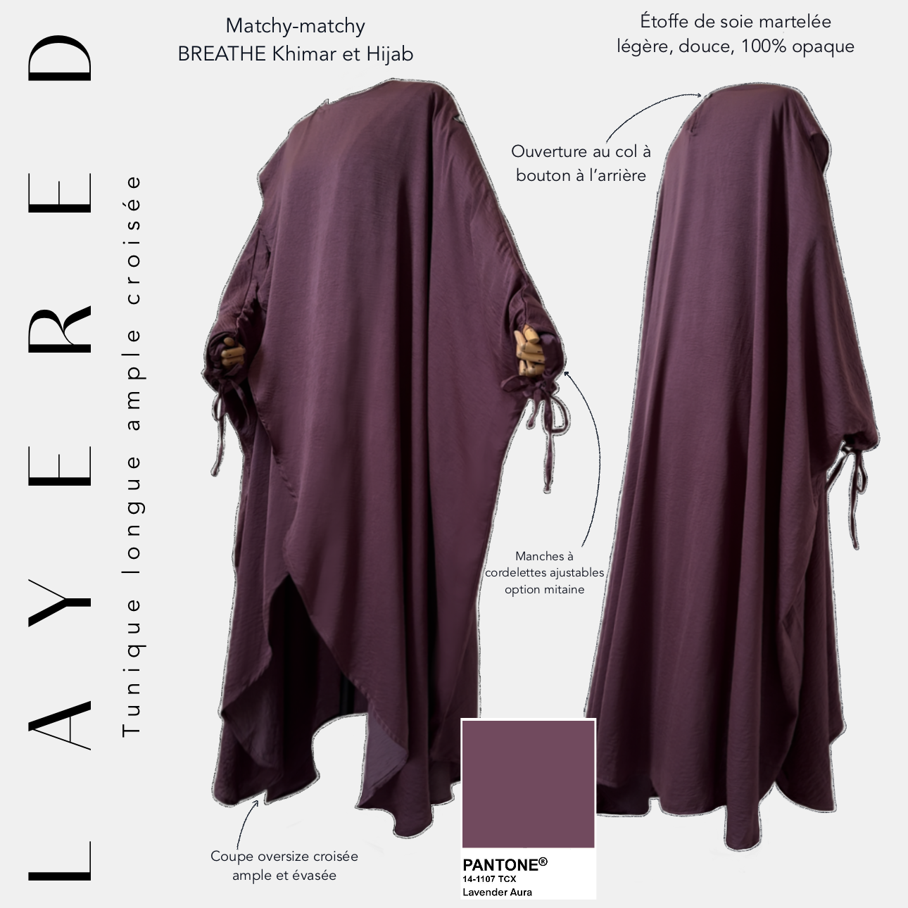 Layered tunic longue ample croisée lavande aura