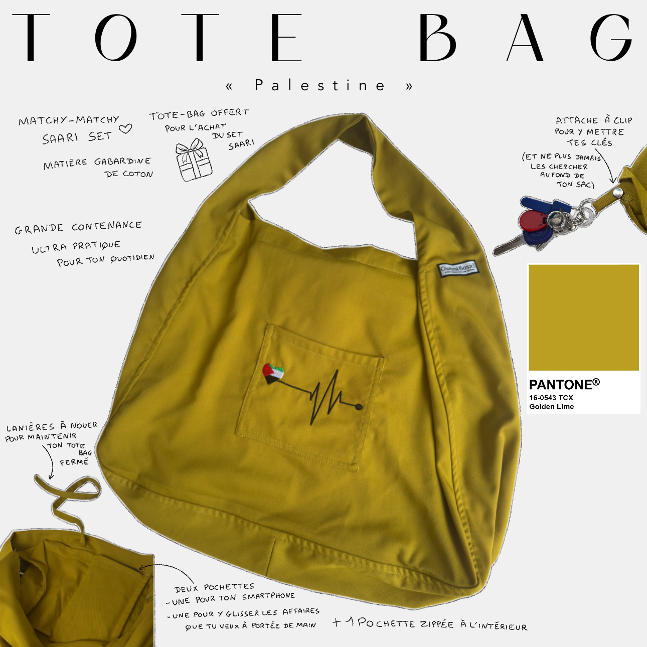 Palestine tote bag golden lime