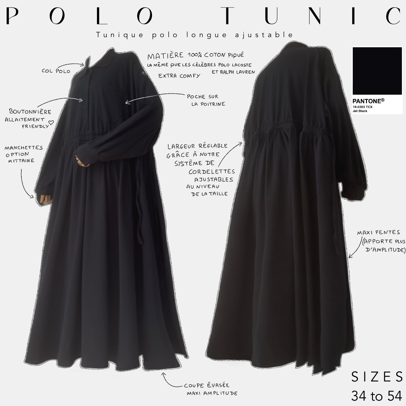 Polo tunic jet black
