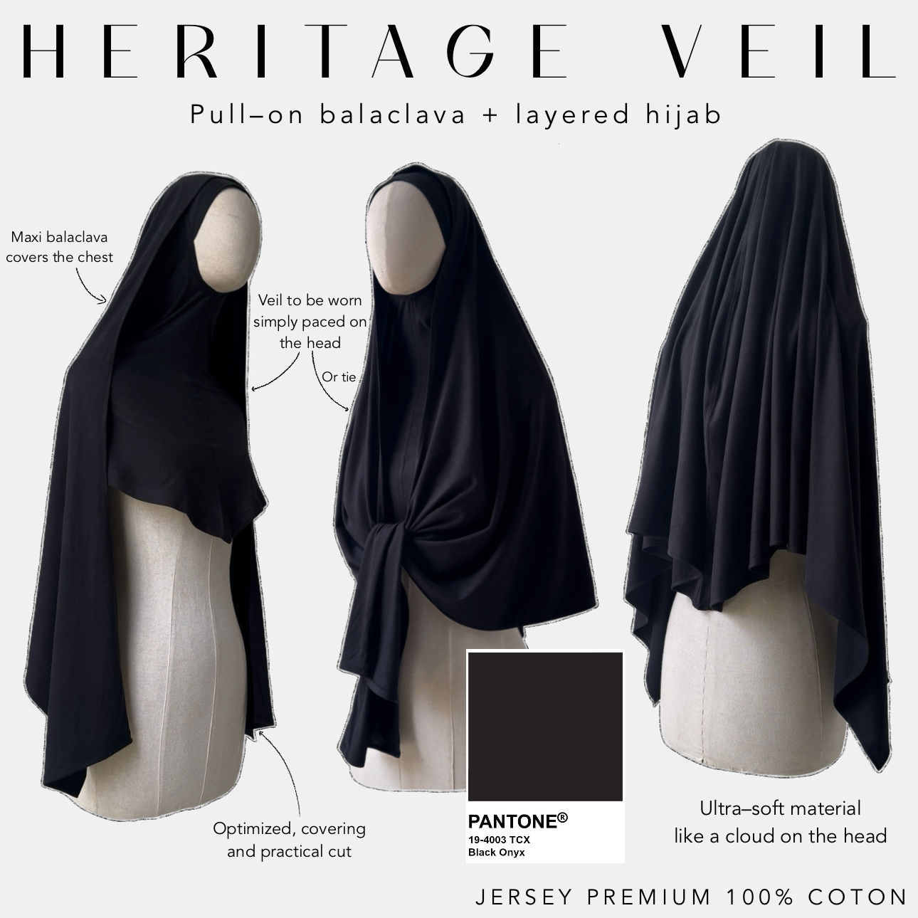 Pull - on  balaclava +  layered hijab heritage veil black onyx