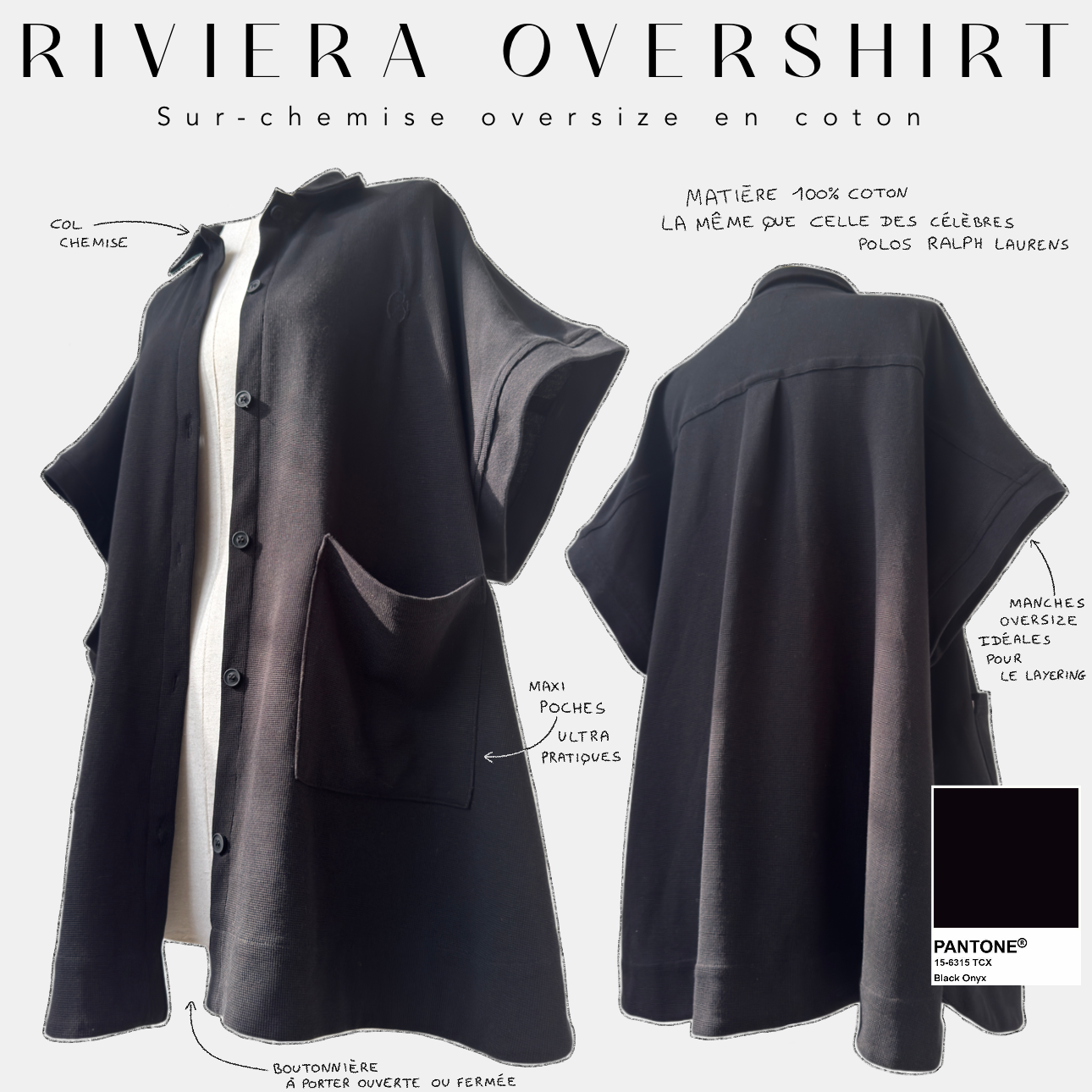 Sur  chemise oversize en coton riviera overshirt black onyx 