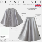 Tie - front jacket + lined long skirt classy set blanc de blanc