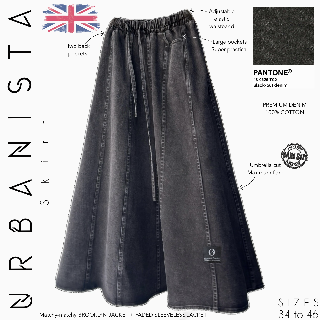 Urbanista denim skirt panton black out denim
