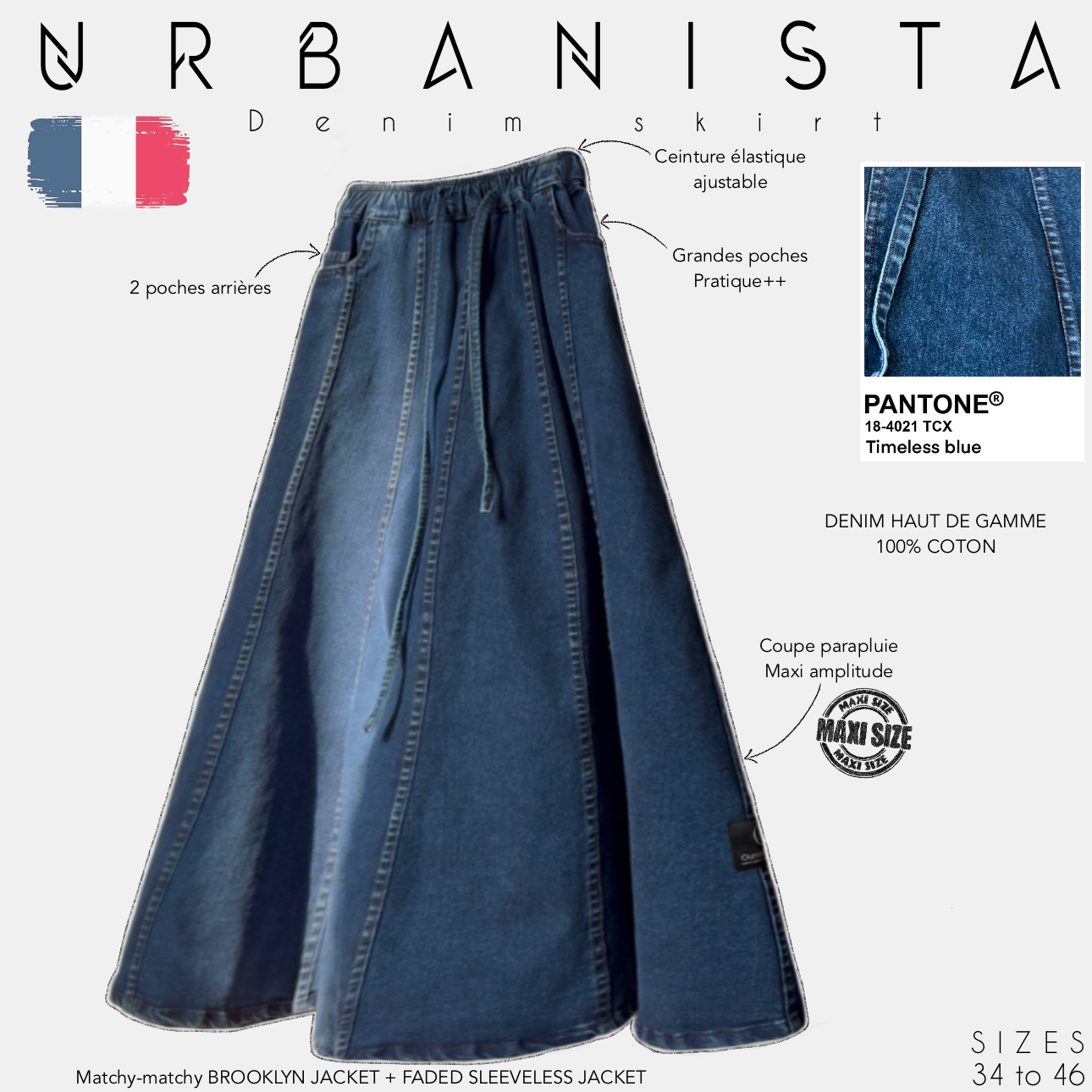 Urbanista denim skirt panton blue