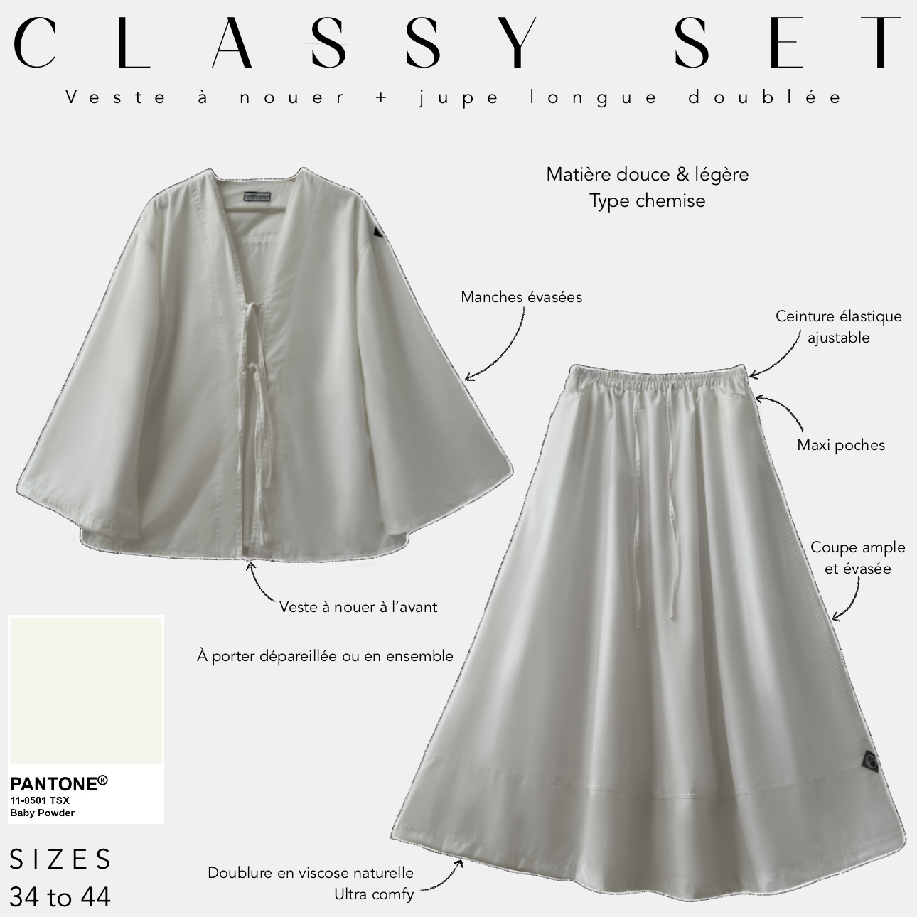 Veste à nouer + jupe longue doublée classy set baby powde