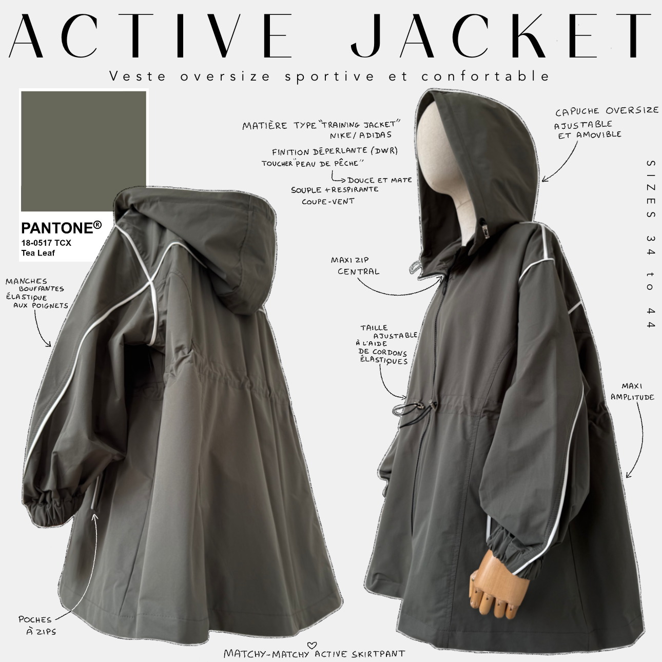 Veste oversized sportive et confortable active jacket Pantone tea 