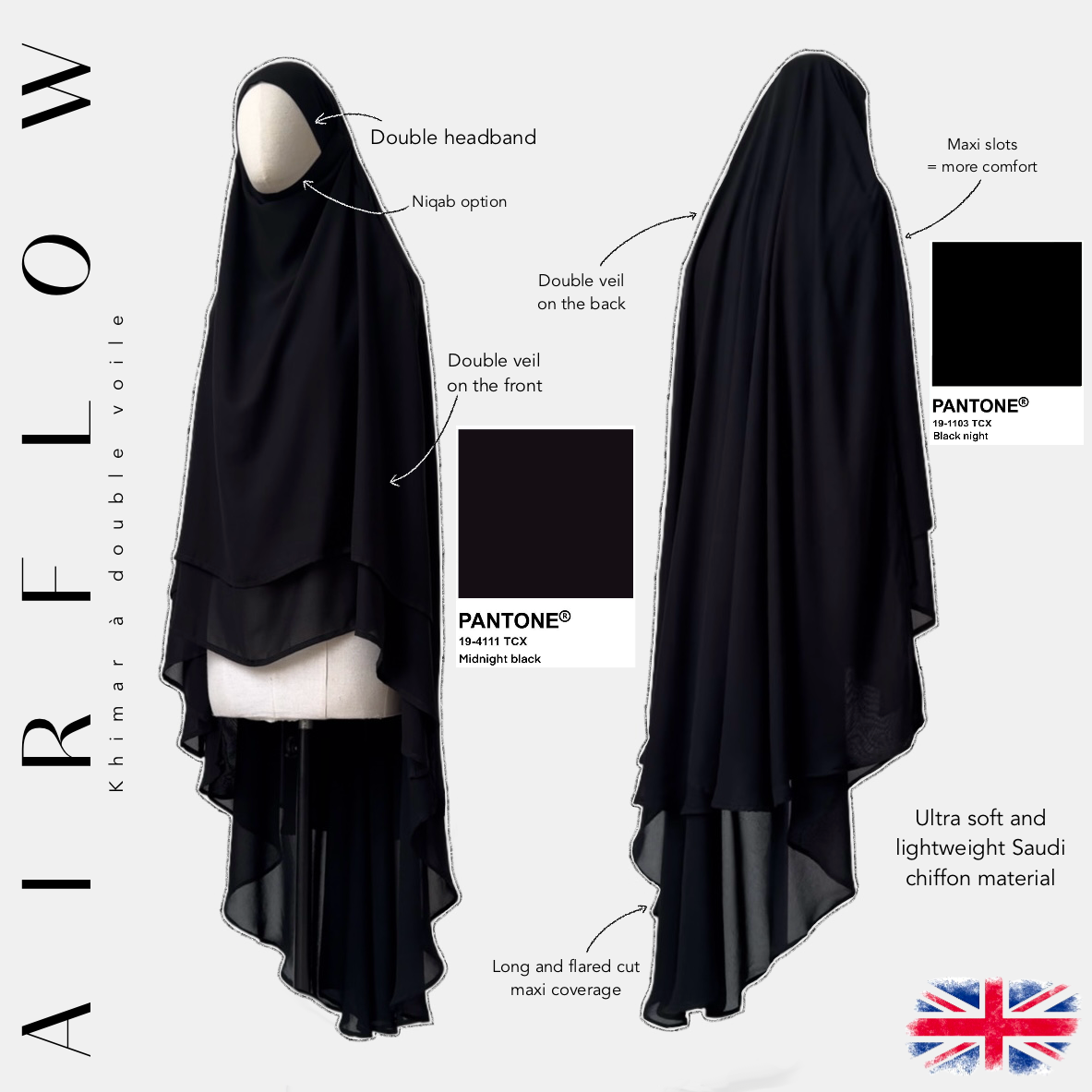 airflow black khimar à double voile black night
