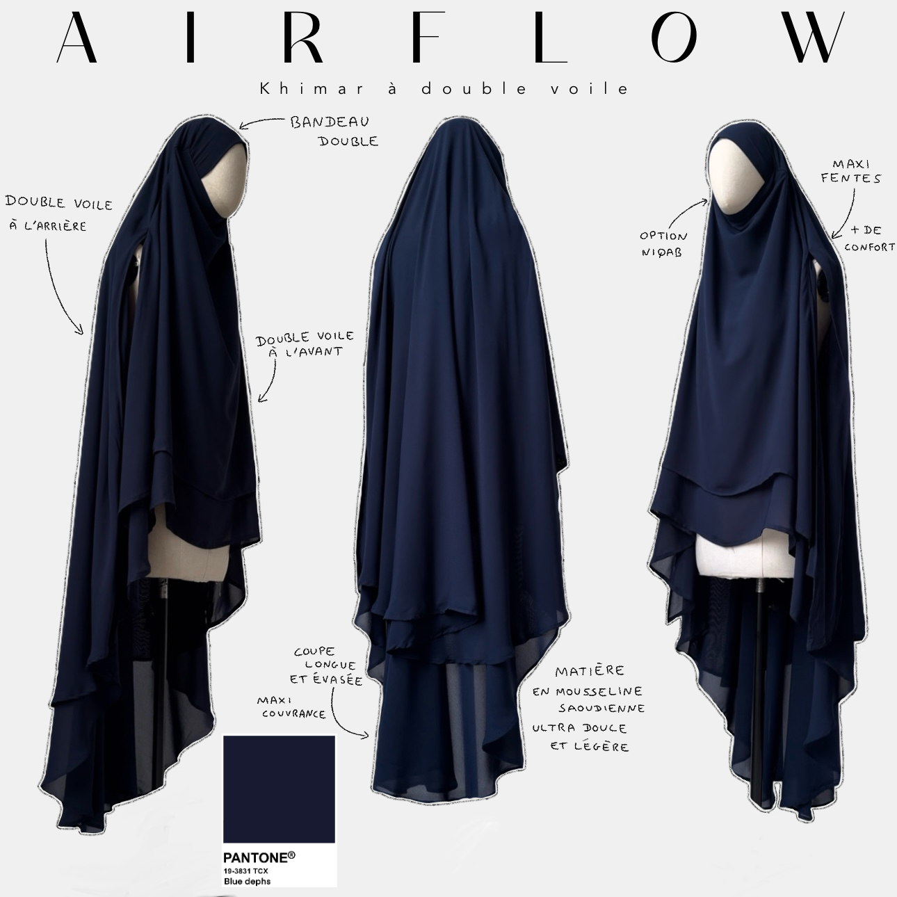 alrflow khimar à double voile blue dephs