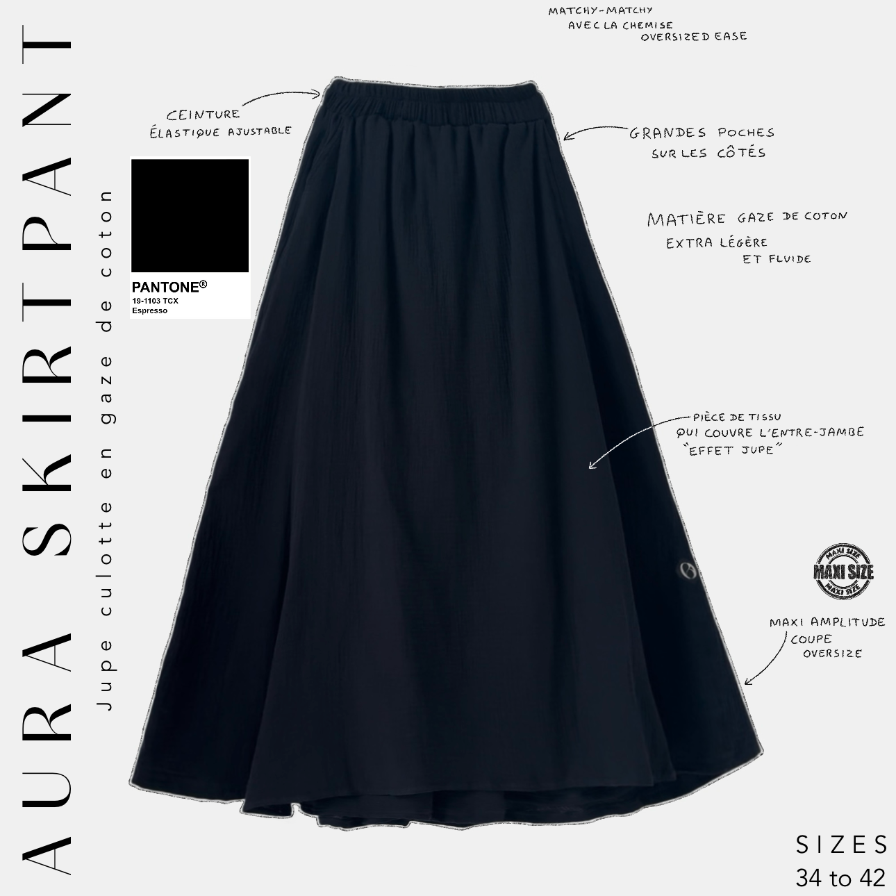 aura skirtpant jupe culotte en gaze de coton espresso