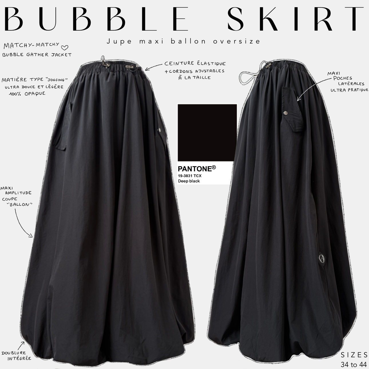 bubble skirt jupe maxi ballon oversize pantone deep black 