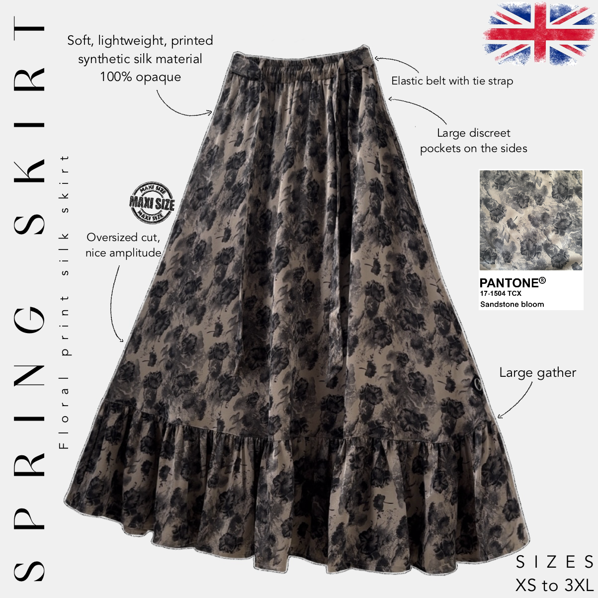 Long silk skirt with floral print