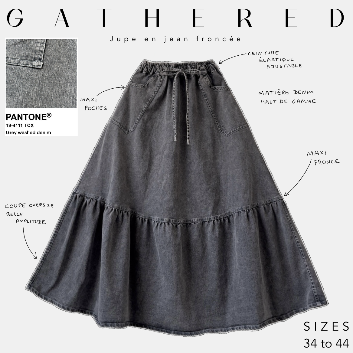 gathered jupe en jean froncée grey wished denim 