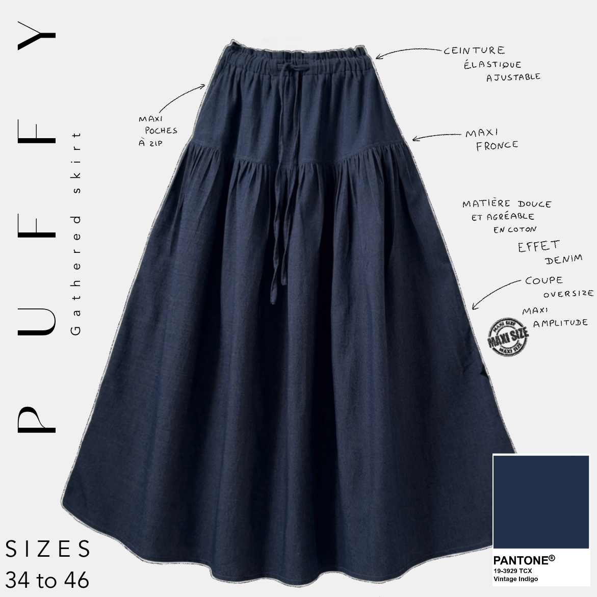 gathered skirt puffy vintage indigo