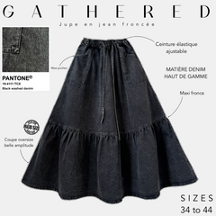 jupe en jean froncée gathered black washed denim 