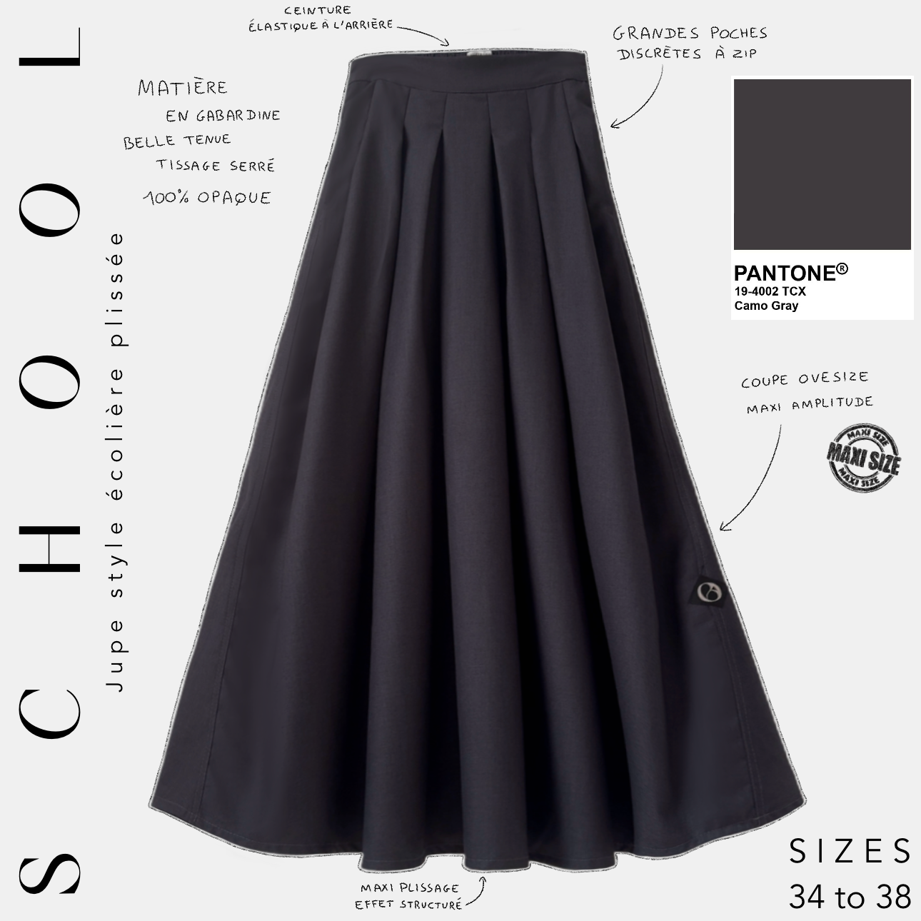 jupe style écolière school plissée came gray