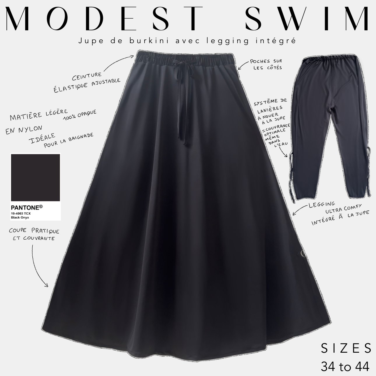modest swim jupe de Burkina avec legging intégré black onyx