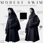 modest swim top à mitaine  avec khimar amovible black onyx 