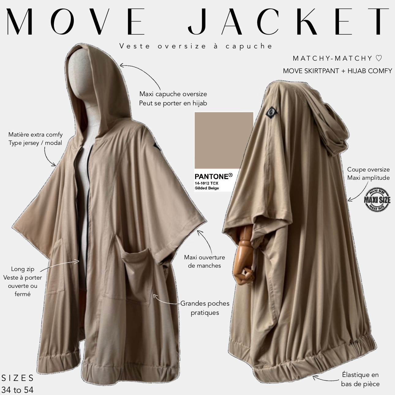 move jacket vest oversized à capuch panton gilded beige