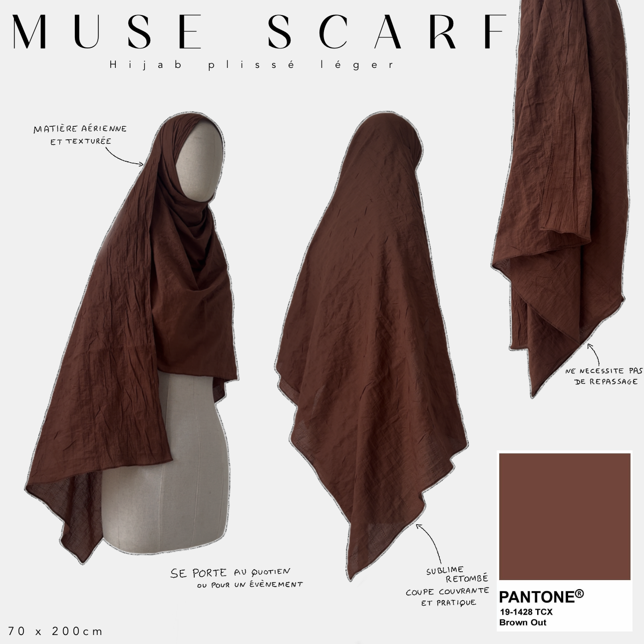 muse scarf hijab plissé léger brown out 