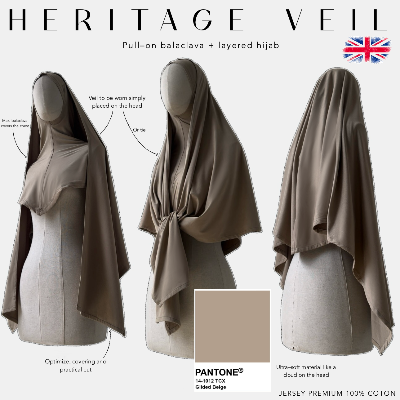 pull - on balaclava +  layered hijab gilded beige