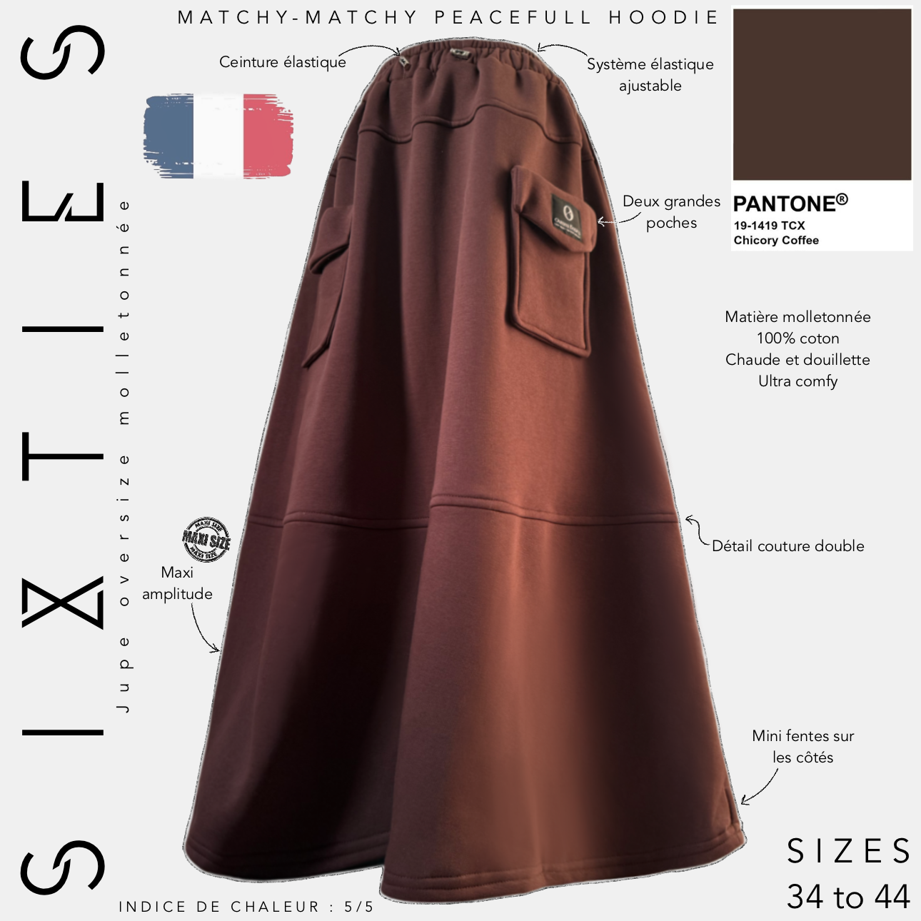 sixties jupe oversize molletonnée pantone chicoty coffee