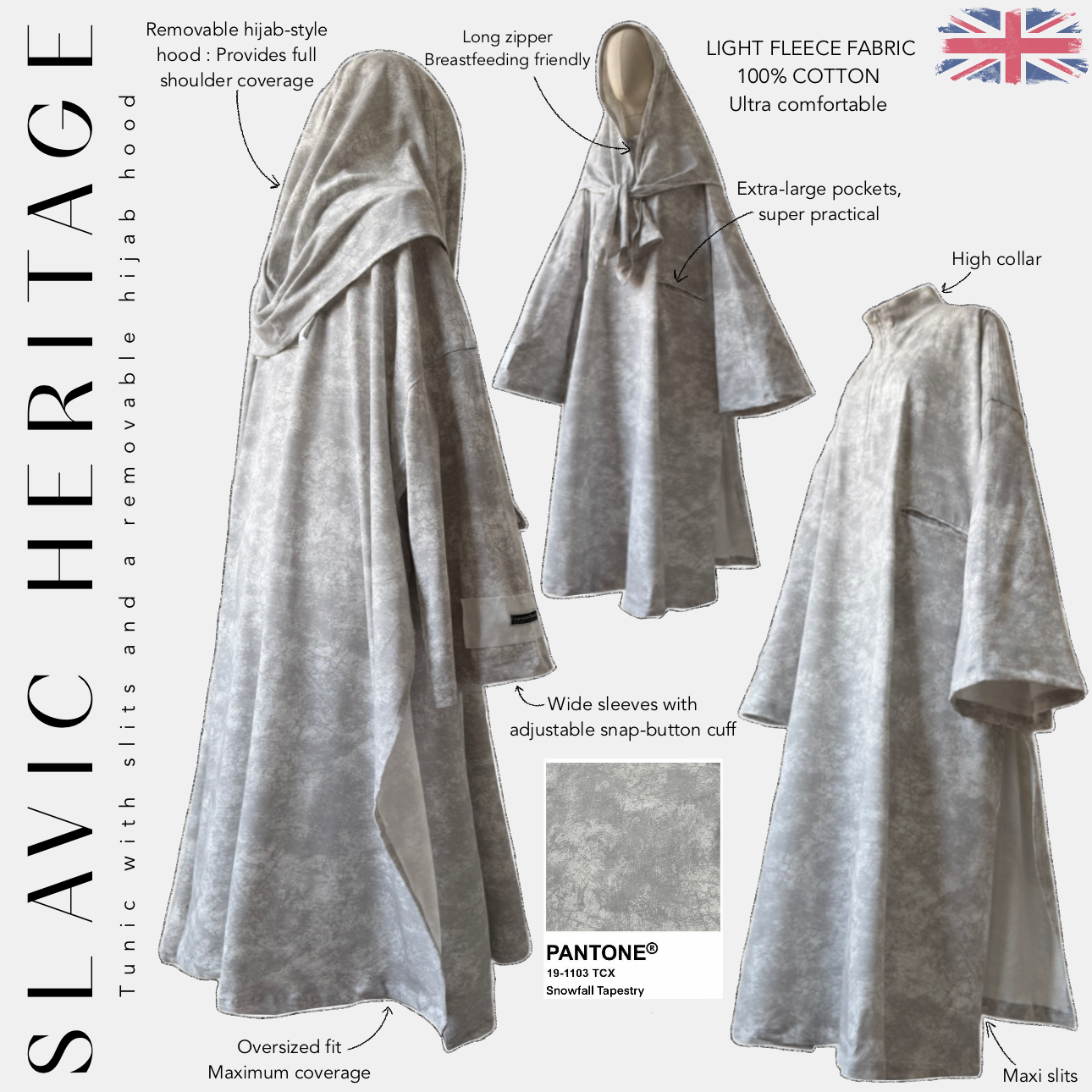 slavic heritage tuinc with slits and a removable hijab hood pantone snowfall tapestry