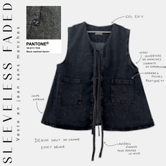 sleeveless aded vest en jean sans manches black  wished denim 