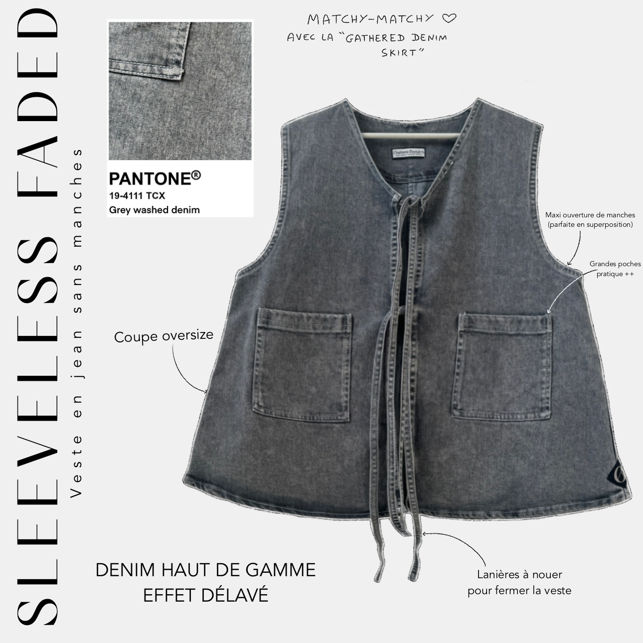 sleeveless faded veste en jean  sans manches grey washed denim