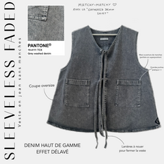 sleeveless faded veste en jean  sans manches grey washed denim
