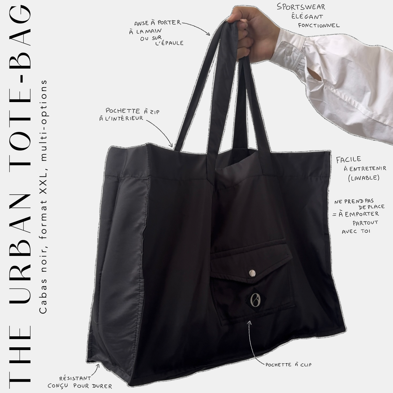 the urban tote - bag cabas noir, format  xxl, multi - options