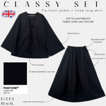 tie - front jacket + lined long skirt classy set black - out 