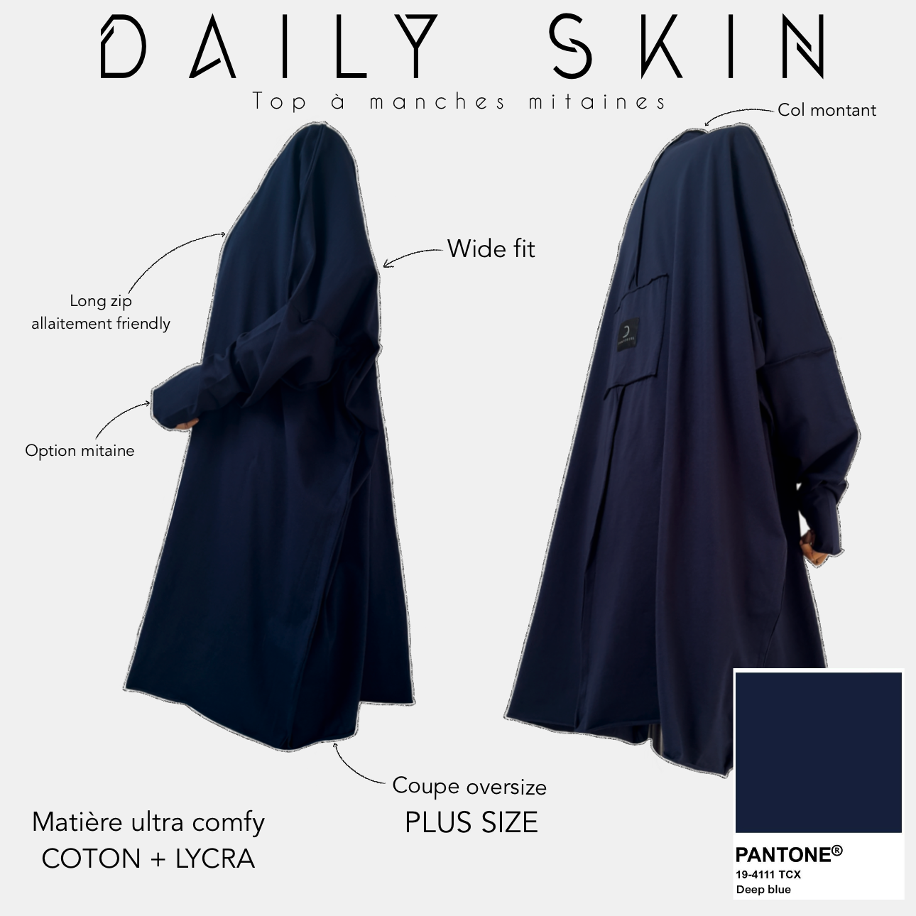 top à manches mitaines daly skin dark blue 