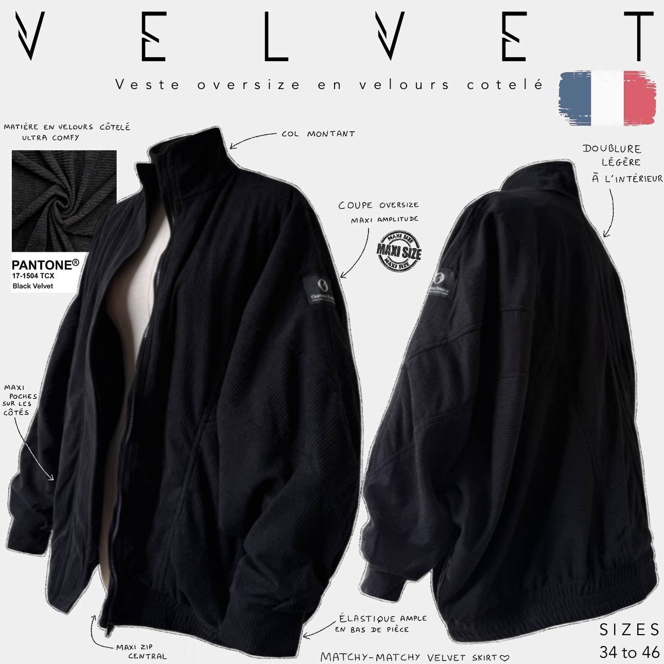 velvet vest oversize en velours cotelé pantone black velvet