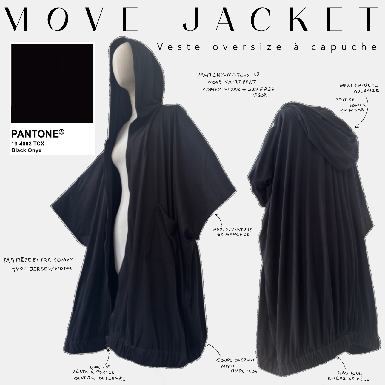 vest oversize à capuche move jacket black onyx